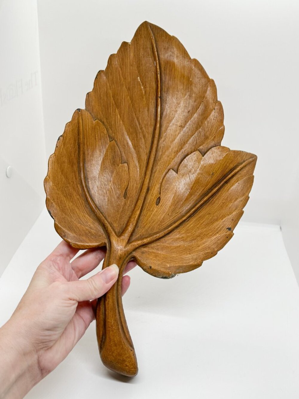 Vintage Faux Carved Wood Large Leaf Bowl Art Boho Cottagecore Nature Fairy MCM